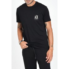 Armani Exchange Erkek Regular Fit Yazı Logolu Pamuklu T-Shirt - Siyah