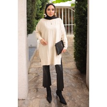 İmaj Butik Krem Bisiklet Yaka Soğuk İplik Triko Tunik