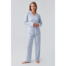 Artış Collection Uzun Kollu Desenli Düğmeli Esnek Pamuklu Hamile Pijama Takım 18200