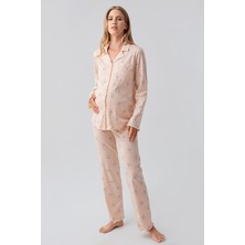 Artış Collection Uzun Kollu Desenli Düğmeli Esnek Pamuklu Hamile Pijama Takım 18200
