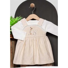 Dinamik çocuk Tavşan Nakışlı Badili Elbise 0-2 Yaş Kendinden Desenli Pike Kumaş