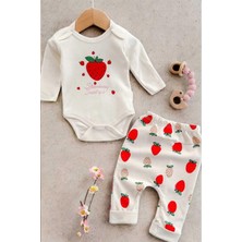 Dinamik çocuk Çilek Baskılı Fitilli Alttan Çıtçıtlı Badili Kız Bebek Takımı %100PAMUK 2li Alt Üst 0-3-6-9AYLIK
