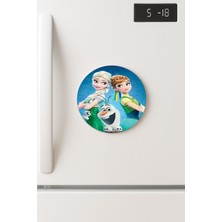 Nurdic Desenli Temalı Yuvarlak Buzdolabı Magnet – 10X10 cm Elsa-Anna-Olaf