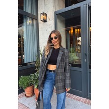 Sue Store Gri Siyah Ekoseli Astarlı Ceket