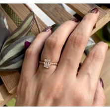 Besen Gümüş Baget Taşlı Ayarlanabilir Rose Yüzük