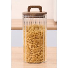 Borosilikat Cam Optik Çizgili Akasya Kapaklı Kavanoz Zahire 3200 ml