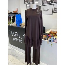 Nurcan Çetin Şifon Detaylı Ikili Takım Kahverengi