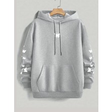 Punix Punıx Büyük Beden Özel Tasarım Kapüşonlu Minimal Kelebekler Baskılı %100 Pamuk Oversize Kadın Sweatshırt