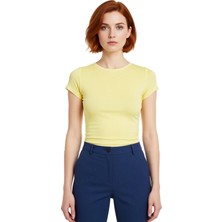 Ersefa Viskoz Ribana Crop Bluz Büzgü Detaylı Fitted Kalıp Yazlık Uzun Ömürlü Premium Kalite