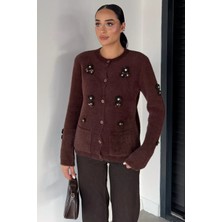 Gülseli Kadın Pul Işlemeli Yumoş Iplik Triko Ceket P-00018226