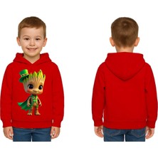 Sedirli Unisex Groot Baskılı Çocuk Swaetshirt Kapüşonlu 3 Iplik Şardonlu