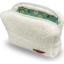 Beyaz Yumuşak Koyun Tüyü Peluş Makyaj Çantası Küçük Kozmetik Çantası (Beyaz)