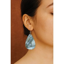 Nurdic Kadın- Küpe Desenli Stilist Kancalı Baskılı Küpe Damla Şeffaf Carlo Mermer