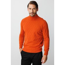 İGS Turuncu Standart Fit Dar Kalıp Yarım Balıkçı Düz Uzun Kollu  Triko