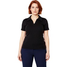 Ersefa Kadın Beyaz Basic Vücuda Oturan Polo Yaka Kısa Kollu Kaşkorse Bluz Cool & Comfort Yazlık Rahat Giyim