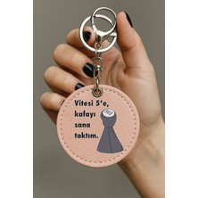 Nurdic Beyaz Dikişli Oto Araç / Araba - Motor Deri Desenli Pembe Anahtarlık Vites