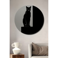Teona Ahşap Dekoratif Ahşap Yuvarlak Tablo Siyah Kedi Sanatı
