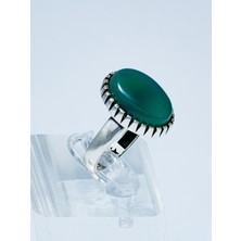 Yıldırım Oval Kesim Yeşil Onıx Taşlı 925 Ayar Gümüş Erkek Yüzük Tek Adet Mevcut