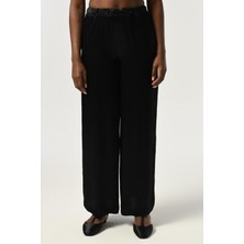 Orfeonegro Kadın Beli Lastikli Bol Paça Düz Renk Viskon Kumaş Pantolon