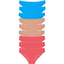 MELENERS 9 Adet Süper Eko Set Likralı Kadın Slip Külot Fuşya Ten Mavi