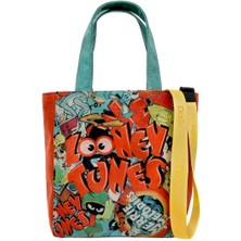 Dogo Kadın Vegan Çok Renkli Large Tote Bag - Warner Bros The Toon Parade Tasarım