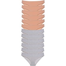 MELENERS 12 Adet Süper Eko Set Likralı Kadın Slip Külot Ten Gri