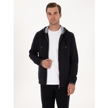 Cacharel Erkek Lacivert Regular Fit Pamuk Karışımlı Tam Fermuarlı Kapüşonlu Sweatshirt 50318867-VR033