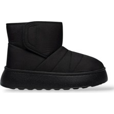 Liger İçi Kürklü Paraşüt Kumaş Cırtlı Kalın Taban Kadın Bot SİYAH