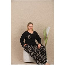 Umestyle Lady Lingerie&homwear Büyük Beden Siyah Desenli Ikili Pijamatakımı