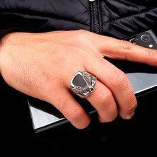 Takı925 925 Ayar Gümüş Onix Taşlı Kartal Motifli Erkek Yüzük