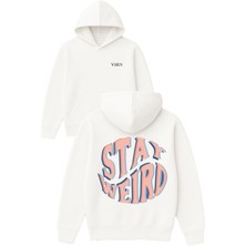 Vsrn Stay Weırd Tasarım Baskılı Oversize Beyaz Kapüşonlu Sweatshirt