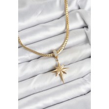 Butik 316L Çelik Zincir Gold Renk Kutup Yıldızı Model Kadın Kolye