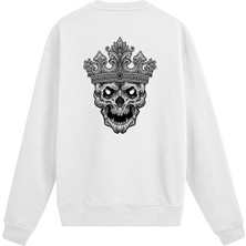 Colermi Sırt Baskılı Gotik Taçlı Kurukafa Tasarımlı Sweatshirt
