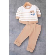 Dinamik çocuk Erkek Bebek Takımı Ayıcık Nakışlı Mevsimlik Uzun Kollu Bisiklet Yaka Çizgili Takım