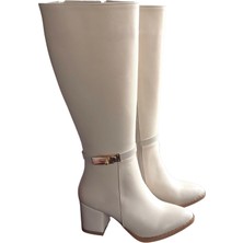 Kazax Jeoli Bej Cilt Topuklu Çizme