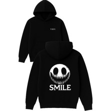 Vsrn Smıle Tasarım Baskılı Oversize Siyah Kapüşonlu Sweatshirt