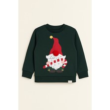 Katia & Bony Erkek Çocuk Yılbaşı Temalı Santa Claus Sweatshirt Yeşil 12 - 13 Yaş Eğlenceli 3D Ponpon Detaylı