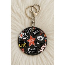 Nurdic Unisex Erkek/kadın Deri Anahtarlık Esprili Baskılı Kancalı Siyah Renk: Love