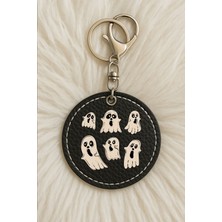 Nurdic Unisex Erkek/kadın Deri Anahtarlık Esprili Baskılı Kancalı Siyah Renk: Hayalet