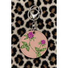 Nurdic Koleksiyonluk Deri Anahtarlık Esprili Baskılı Kancalı Pudrapembe Desen: Peygamber Çiçeği