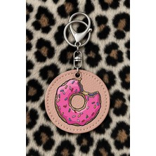 Nurdic Koleksiyonluk Deri Anahtarlık Esprili Baskılı Kancalı Pudrapembe Desen: Donut