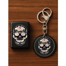 Nurdic Desenli Baskılı Benzinli Metal Çakmak ve Premium Deri Anahtarlık Seti Art Tattoo