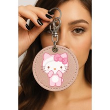 Nurdic Premium Suni Deri Desenli Temalı Metal Kancalı Anahtarlık 6X6CM Pembe - Hello Piksel