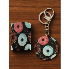 Nurdic Desenli Baskılı Benzinli Metal Çakmak ve Premium Deri Anahtarlık Seti Colorful Donut