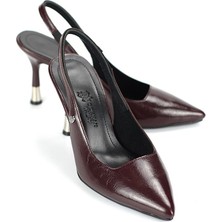 Gökhan Talay Biana  Esnek Yumuşak Kaymaz Taban (8 Cm) Bordo Rugan Açık Lastikli Kadın Topuklu Ayakkabı