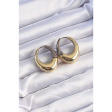 Claris Pirinç Gold Gümüş Renkli Oval Bombeli Küpe