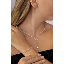 Gümüş Pazarım Tektaş Detaylı Su Yolu Rodyum Kaplama 925 Ayar Gümüş Düğün Seti