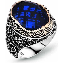 Gumush Gümüş Mavi Zirkon Taşlı Erkek Yüzük