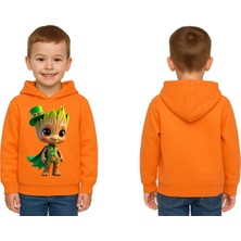 Sedirli Unisex Groot Baskılı Çocuk Swaetshirt Kapüşonlu 3 Iplik Şardonlu