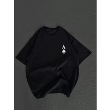 Moda Unisex Bisiklet Yaka Baskılı Oversize T-Shirt - Siyah